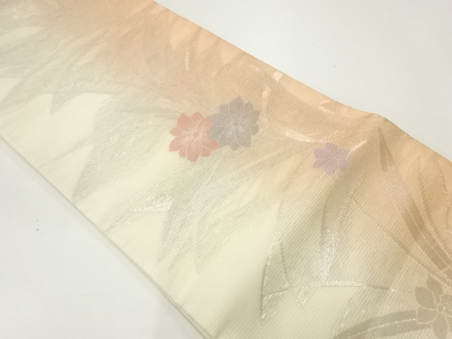 JAPANESE FUKURO OBI FOR SUMMER / WOVEN FLORAL PLANTS